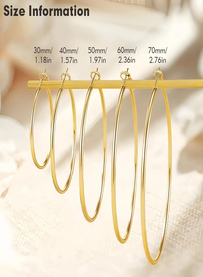 Tedux 5 Pairs Gold Hoop Earrings for Women, Hypoallergenic Gold Earrings for Women，Stainless Steel Earrings Set, 30/40/50/60/70mm - Image 2